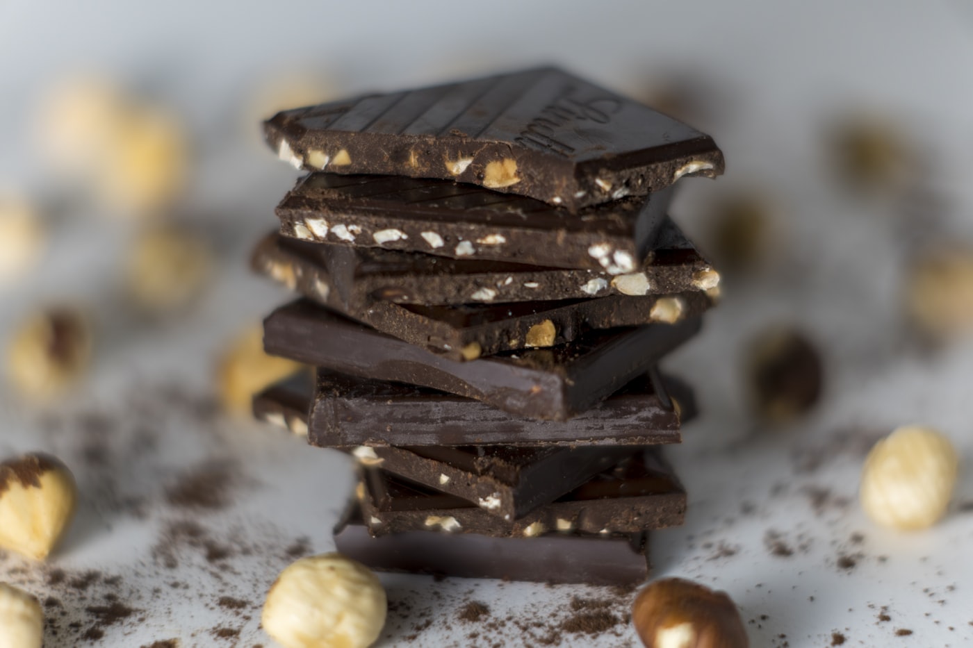 Stacked pieces of dark chocolate bark