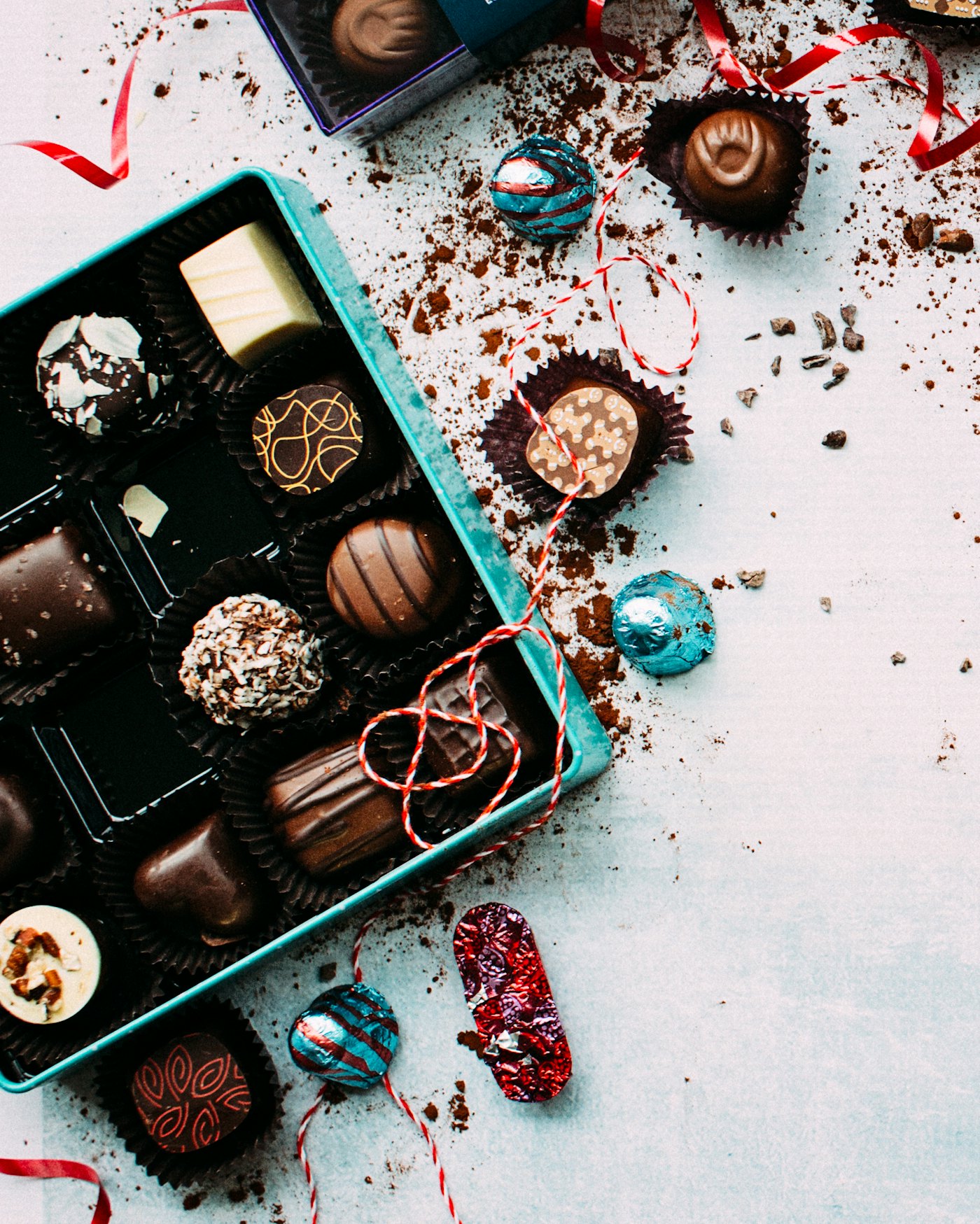 An open box of assorted chocolates