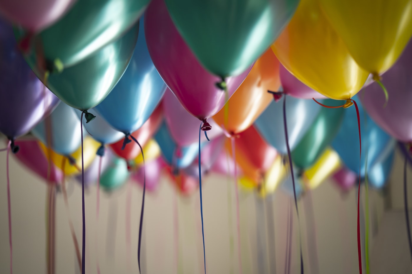 Colourful celebration balloons at a Tattva-catered party